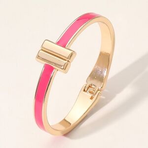 Fuchsia Pink Metal Bar Tip Bracelet Bangle Hinged Statement Fashion Accessories